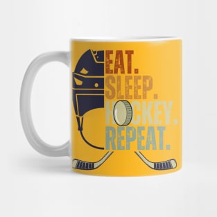 Eat Sleep Hockey Repeat Kids Adult Ice Hockey Retro Vintage Mug